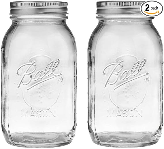 Ball Regular Mouth 32-Ounces Mason Jar with Lids and Bands, Clear,(Pack Of 2)