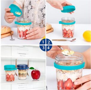 Overnight Oats Jars with Spoon and Lid 16 oz [2 Pack]