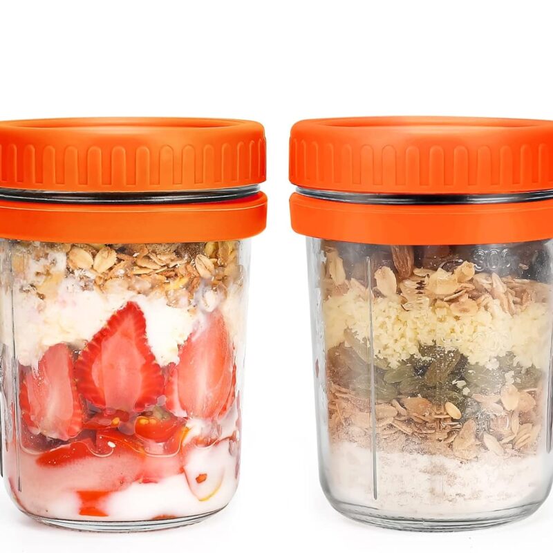 Overnight Oats Jars with Spoon and Lid 16 oz [2 Pack]