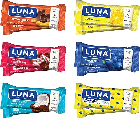LUNA Bar – Variety Pack – Gluten-Free – Non-GMO – 7-9g Protein