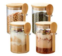 4 Pack Overnight Oats Glass Containers with Lids and Spoons