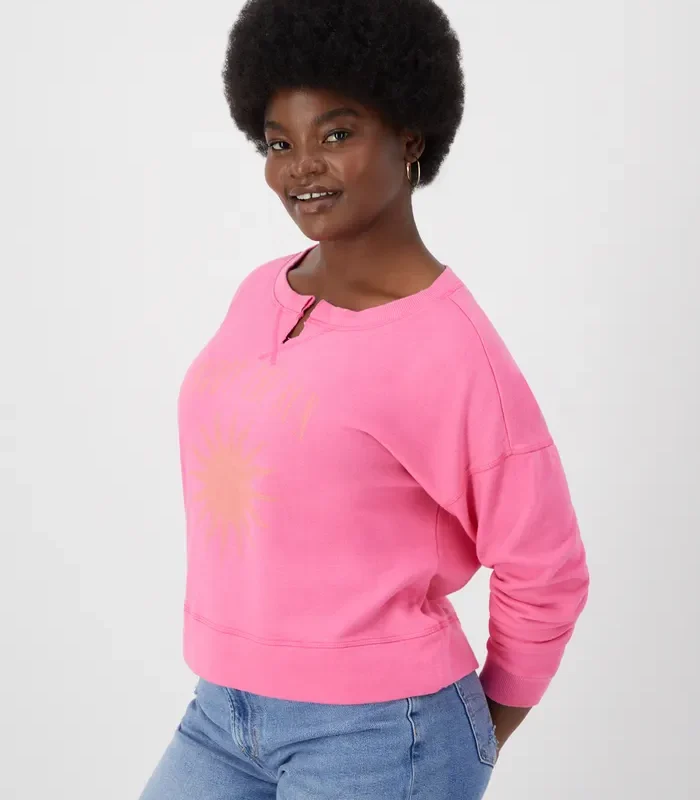 Hanes Women's Garment Dyed French Terry Sweatshirt, Enjoy the Sun