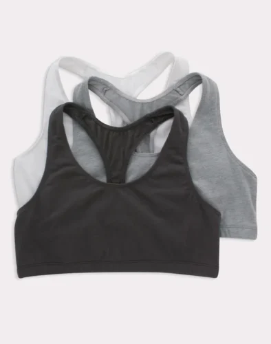 Hanes Women's Cotton Racerback Sports Bralette, Low Impact, 3-Pack