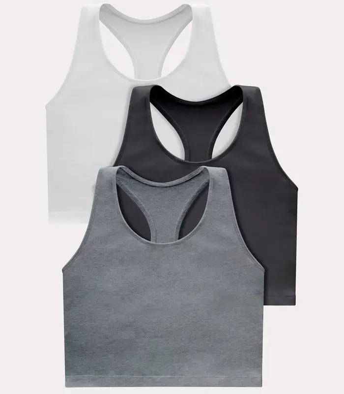 Hanes Originals Women's Racerback Crop Tank Top with Built-In Bra, 3-Pack