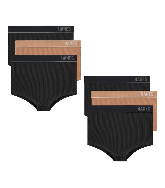 Hanes Originals Women's Seamless Rib Boyfit Underwear, Neutrals, 6-Pack