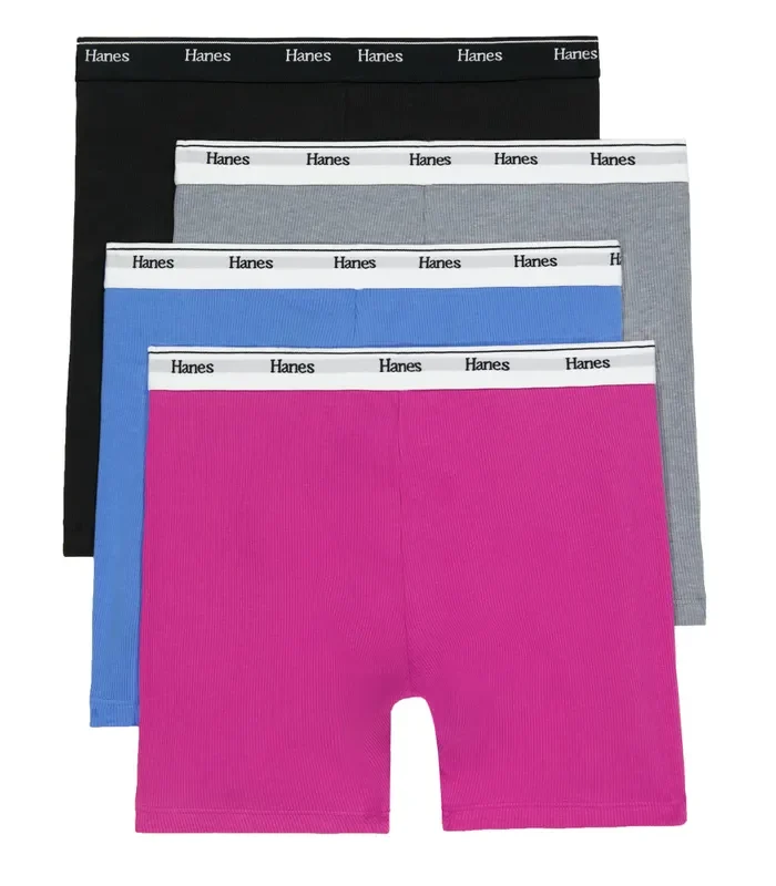 Hanes Originals Women's Mid-Thigh Boxer Brief Underwear, Breathable Stretch Cotton, 4-Pack