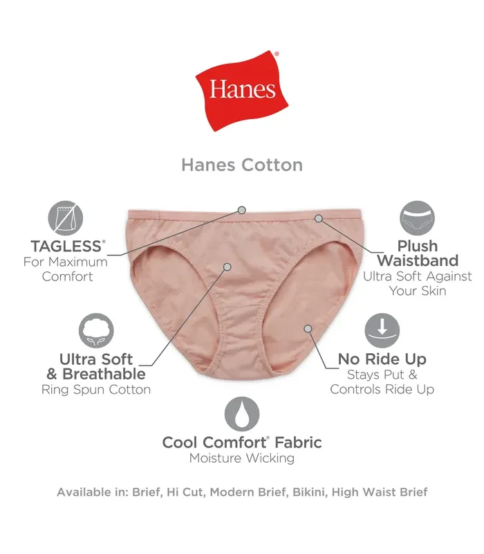 Hanes Women's Cotton Bikini Underwear, Cool Comfort, 6-Pack